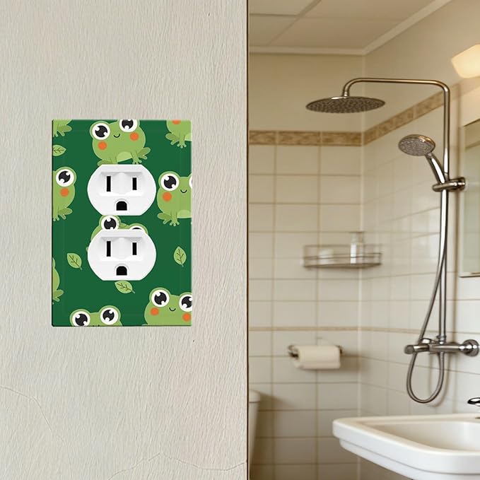 Cute Green Frogs Duplex Wall Plate - 1-Gang Standard US Size Whimsical Froggy Friends Outlet Covers, Playful Amphibian for Kids Room Decor