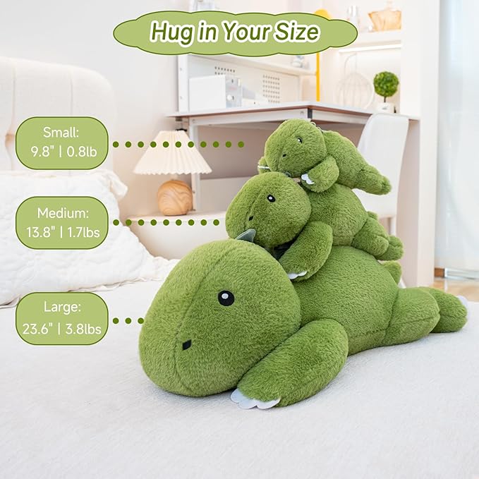 SQEQE Weighted Stuffed Animals Dinosaur Plush, Weighted Stuffed Animals Dino Plushies for Cozy Comfort, Soft T-Rex Pillow Toy for Kids Adults, Valentines & Birthday Gifts 13.8 Inch, 1.7 Lbs