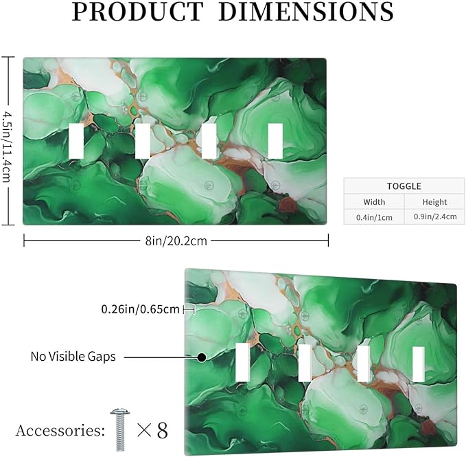 Decorative Light Switch Cover Plate Abstract Luxury Emeralds Green Gold MarbleTextures 4 Gang Wall Plate Oversized Quad Toggle Switch Cover Plate Jumbo Electrical Face Plate