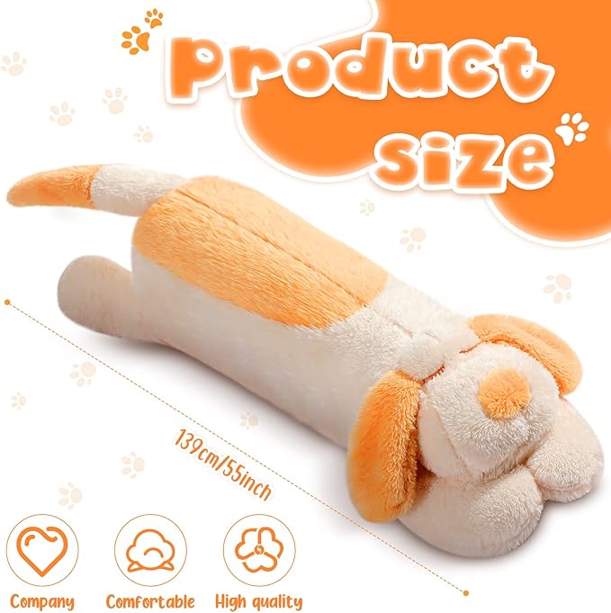Queekay Dog Body Pillow Stuffed Animals Plush Long Body Pillow for Dogs Large Sleeping Hugging Puppy Cushion Gift for Birthday Party(43.3 Inch,Beige)