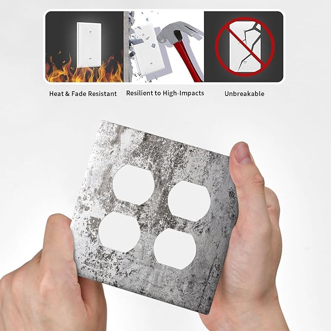 Light Switch Cover Plate Gray White Speckled Weathered Concrete Wall 2 Gang Socket Covers Double Duplex Wallplates Switch Plates and Outlet Covers for Bedroom Home Decor