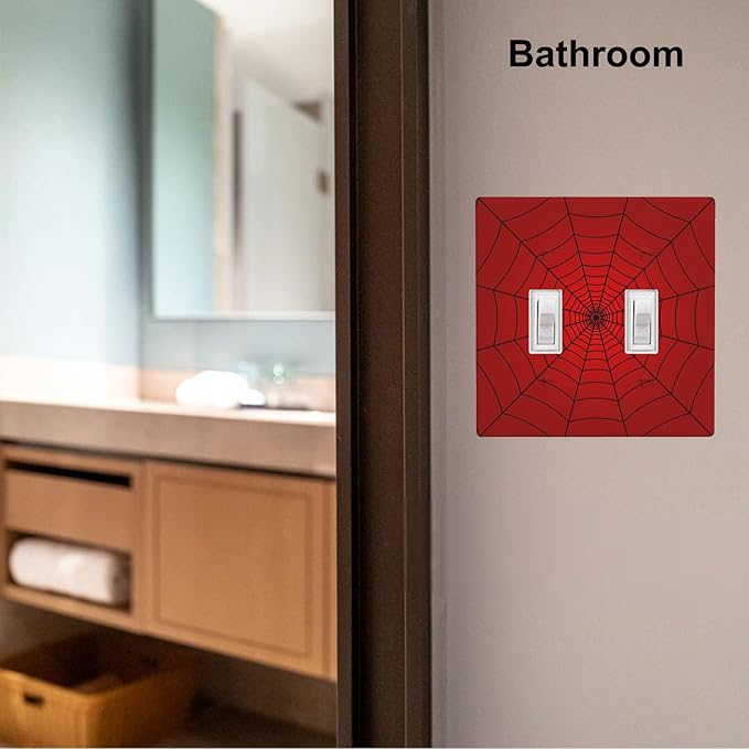 Red Spider Web 2-Gang Double Toggle Switch Plate, Hero Theme Cartoon Wall Plate for Boys Room, Game Room & Man Cave