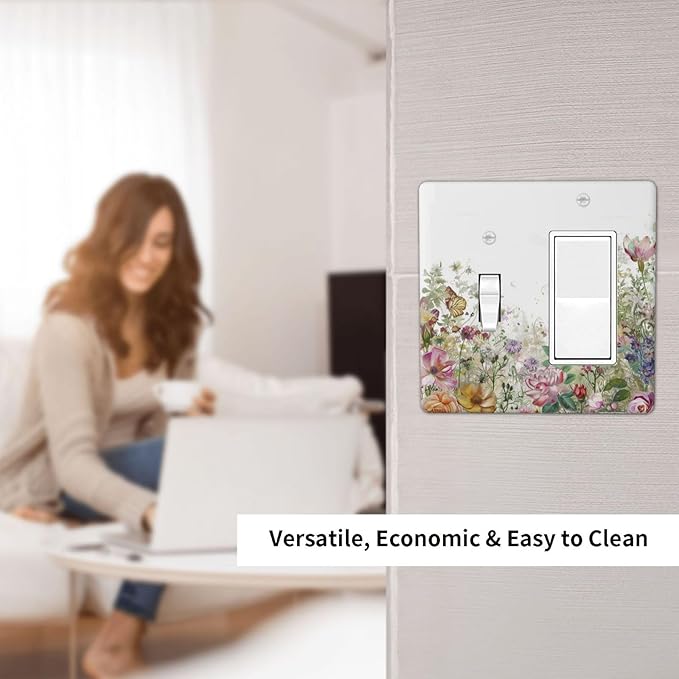 Outlet Covers Boho Wildflower Colorful Floral Butterfly 1 Toggle 1 Rocker Combination Decorative Wall Plate Electrical Switch Plates Light Switch Cover Plate For Bed Room Living Room