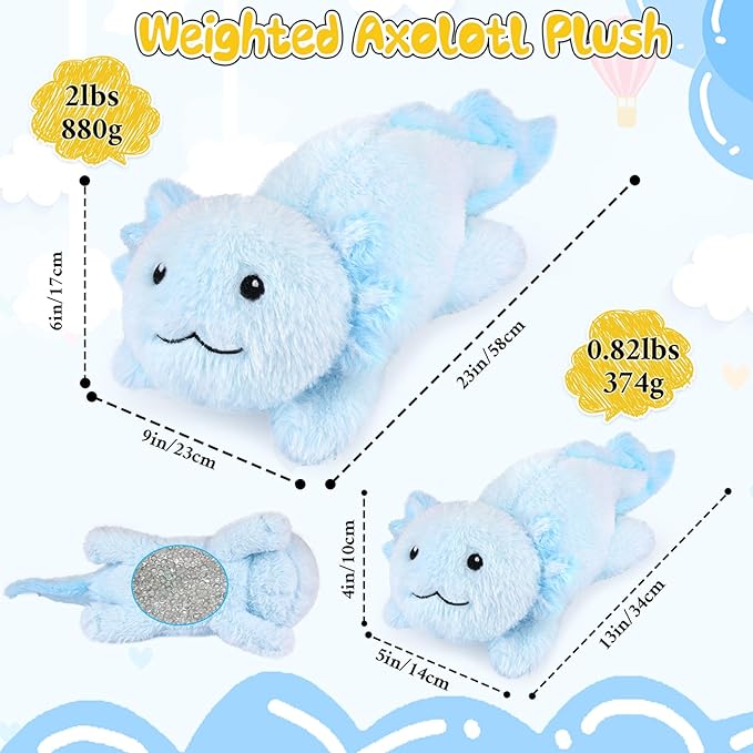 Weighted Stuffed Animals - Weighted Axolotl Plush,Large Blue Stuffed Animal,Cute Axolotl Weighted Plushie Birthday for Kids Boys Girls (23 Inch,2lbs)