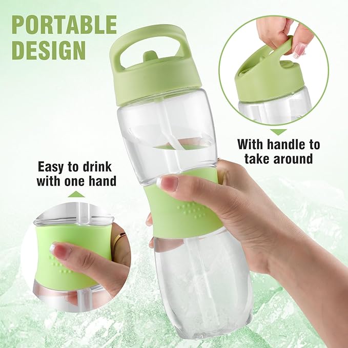 Sivaphe Clear Water Bottle with Straw 12 oz Portable Tritan Transparent Sports Drinking Bottle for School Girls Boys Green