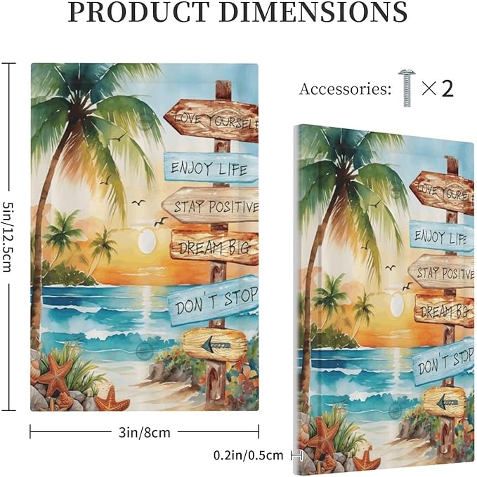 Tropical Beach Palm Tree Summer Coastal Ocean Sunset Light Switch Cover Plate 1 Gang No Device Blank Electrical Wall Plates Faceplate Decorative Switch Plate for Bedroom Living Room Decor