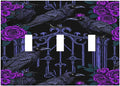 Decorative Switch Plates Gothic Style Crow Purple Flowers 3 Gang Wall Plate Faceplate Triple Toggle Light Switch Cover Electrical Wall Panels for Bedroom living Room Decor