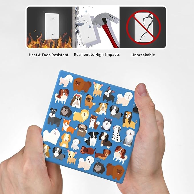 Cute Animal Dogs Puppy Decorative Outlet Cover Double Blank Light Switch Plate Cover Electricity Receptacles Plates For Home Kitchen Living Bedroom 4.6 * 4.5