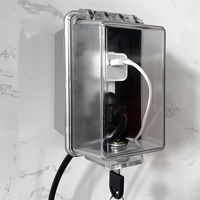 Baby Safety Outlet Cover Box-Key Lock for Much Better Toddler Proofing, Easier Operation, Simple 4 Step Install with Included Screws,Provides Extra Space Inside for Plugs,Adapters