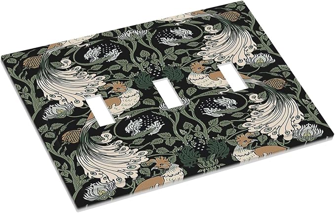 Decorative Switch Plates William Morris Vintage Floral Plants And Birds 3 Gang Wall Plate Faceplate Triple Toggle Light Switch Cover Electrical Wall Panels for Bedroom Home Decor