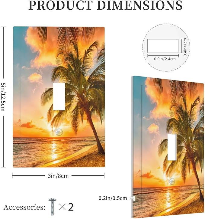 Light Switch Cover Sunset Beach Palm Tree Seascape 1 Gang Wall Plate Cover Tropical scenery Single Toggle Outlet Covers Decorative Switchplate Electrical Faceplate for Bathroom Home Decor