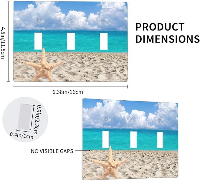 Beach Blue Ocean Light Switch Cover Plates Decorative Triple Toggle Wall Plate, 3 Gang Lightswitch Cover