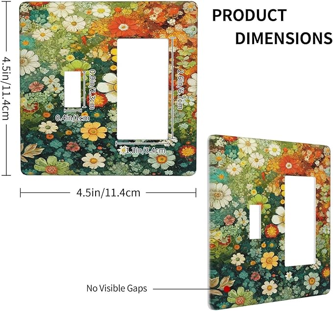 Light Switch Cover Plate Colorful Flowers Green Plants Meadow Floral 2 Gang Combo Wall Plates Toggle Rocker Decorative Switch Plates and Outlet Covers for Bathroom Bedroom Decor
