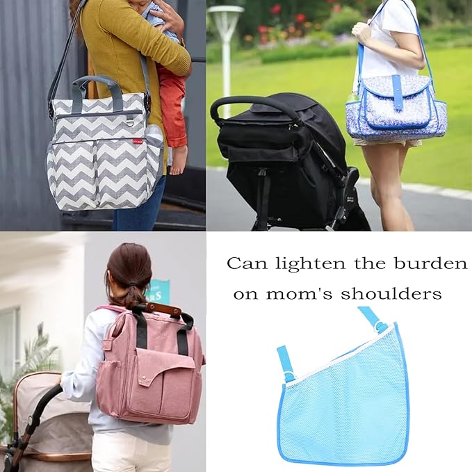 2 Pack Universal Side Sling Stroller Mesh Cargo Net and Organizer, Non-Slip and Adjustable Straps, Extra Stroller Storage Space (Blue)