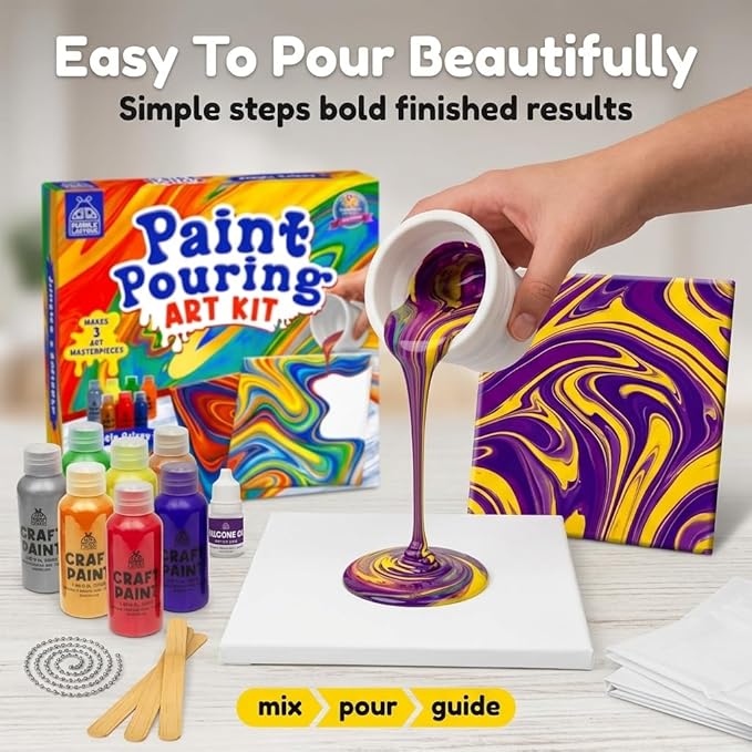 PURPLE LADYBUG Paint Pouring Kit - Painting Kit for Kids, Art and Crafts for Kids Ages 8-12, Gifts for 6 7 8 9 10 11+ Year Old Boys & Crafts for Girls 8-12, Birthday Gifts for Girls, Tween & Teen Girl