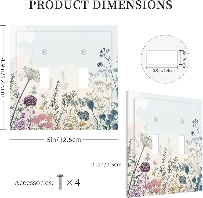 Colorful Wildflower Watercolor Dandelion Floral Decorative Switch Plates 2 Gang Double Toggle Outlet Light Switch Cover Wall Plate Electrical Faceplate For Cabin Home Decor