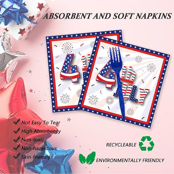 72 Pcs Patriotic Paper Plates American Flag Party Dessert Plates Napkins Forks Tableware Set Disposable Party Decoration Supplies for Labor Day 4th of July Independence Day Election Day, Serve 24