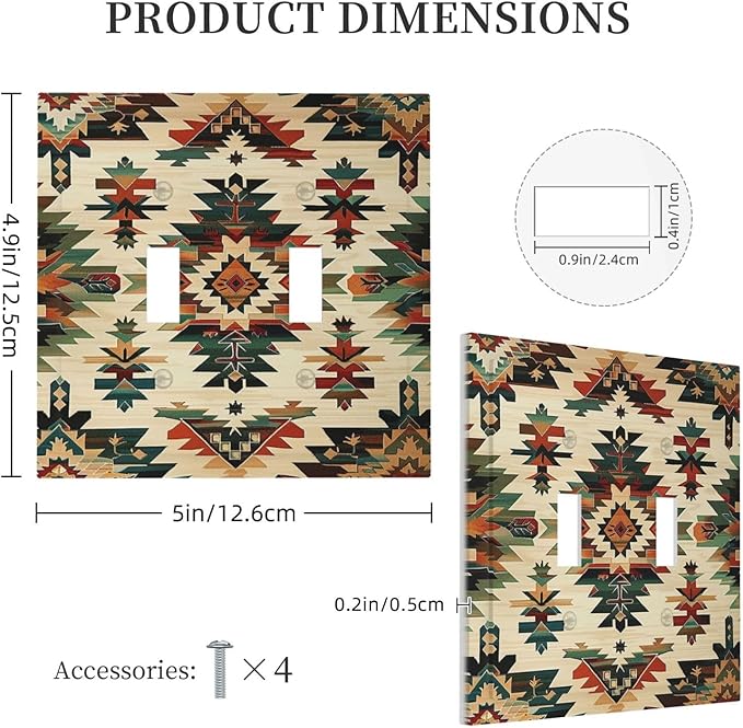 Decorative Switch Plates Southwest Rustic American Indian Aztec Boho 2 Gang Double Toggle Outlet Light Switch Cover Wall Plate Electrical Faceplate for Bed Room living Room Decor