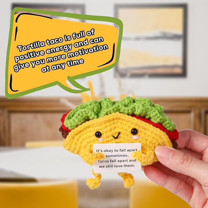 Positive Support Taco, Inspirational Crochet Taco Encouragement Knitted Potato Wool Doll Motivational Handmade Toy for Cheer Up Gift Party Decoration
