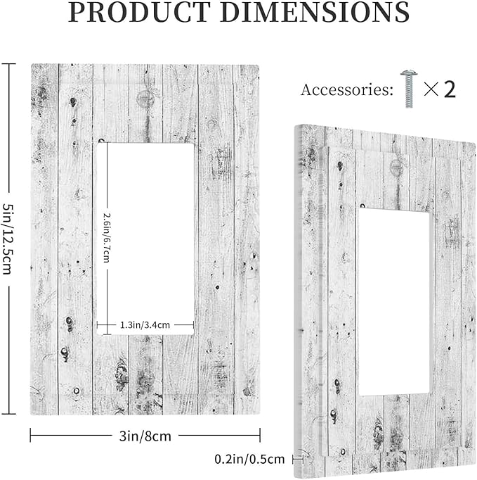 Decorative Outlet Covers Rustic White Grey Wood Grain 1 Gang Single Rocker Light Switch Cover Plate Wall Plates GFCI Faceplate for Farmhouse Home Decor