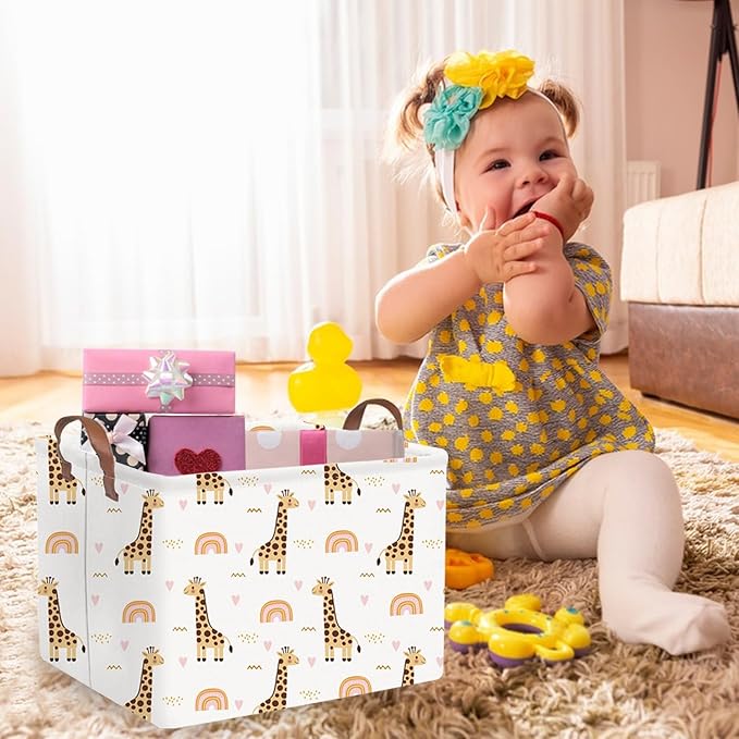 FXOLCSHE Rectangular Giraffe Basket,Waterproof foldable nursery laundry basket,Baby Storage Basket,Kids Toys Bin,Baby Gift Baskets for Bedroom(Giraffes)