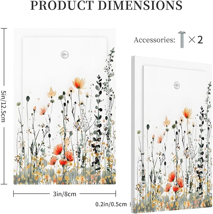 Vintage Country Style Watercolor Leaves Wildflowers Floral Light Switch Cover Plate 1 Gang No Device Blank Electrical Wall Plates Faceplate Decorative Switch Plate Covers for Bedroom Living Room Decor