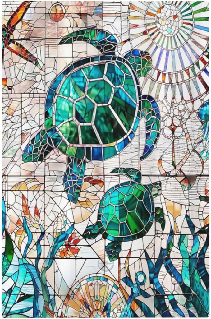 Teal Green/Blue Sea Ocean Turtle Decorative 1 Gang No Device Blank Wall Plate Nautical Beach Summer Starfish Oversize Electric Unused Receptacle Decorator/Gfci Light Outlets/Switches Face Plate Cover