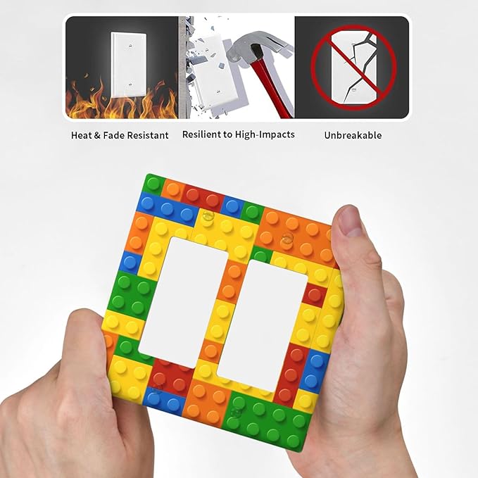 Colorful Bricks Double Gang Rocker Decorative Light Switch Cover, 2-Gang Wall Plate Outlet Cover