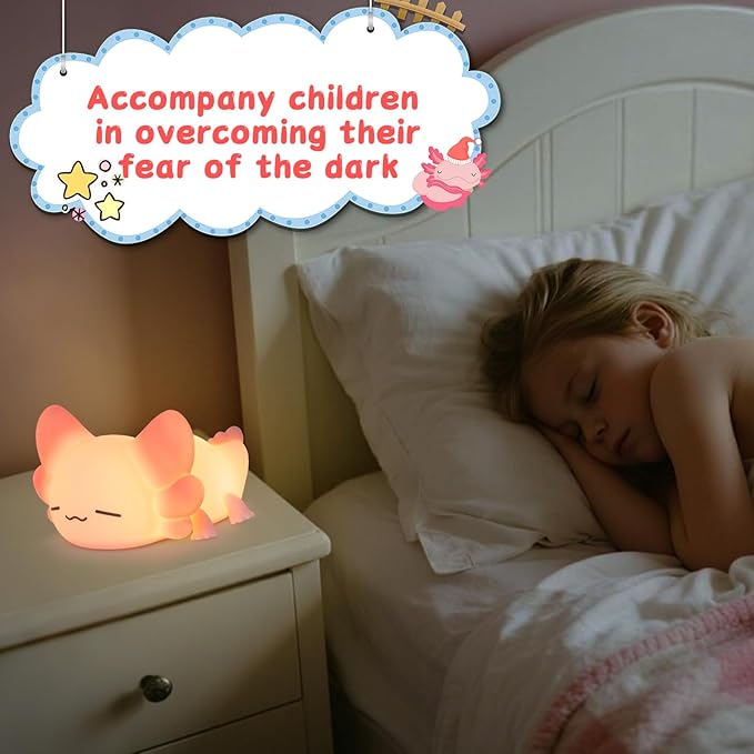 LOVERUIS Axolotl Gifts Baby Girl Colorful Squishy Night Light for Kids with Timer Cute Decorations for Bedroom Lamp Night Lights