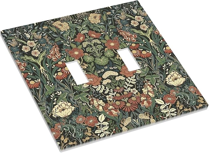 Decorative Switch Plates Vintage Dark Floral William Morris Green Flower 2 Gang Double Toggle Outlet Light Switch Cover Wall Plate Electrical Faceplate for living Room Home Decor