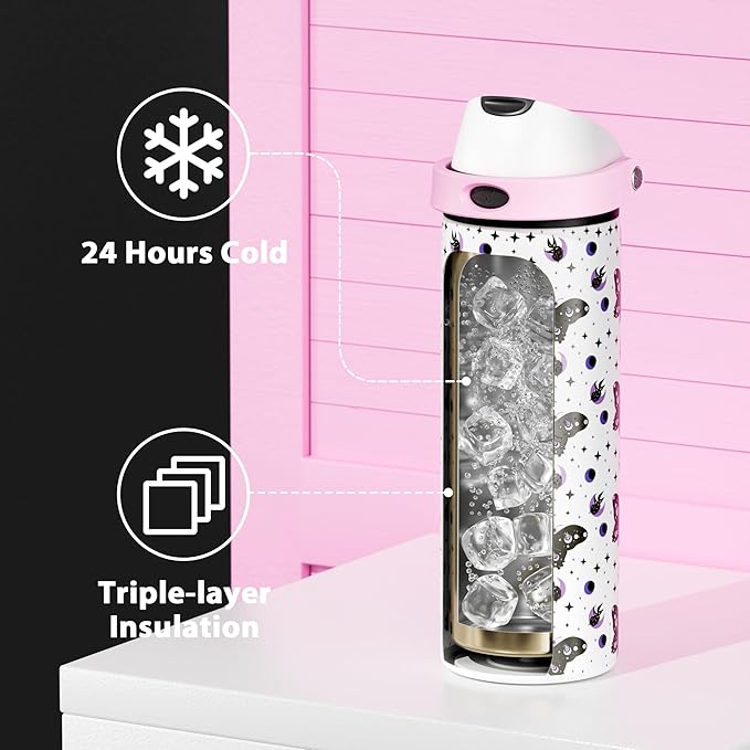 24 oz Insulated Water Bottle with Straw: Meoky Stainless Steel Metal Water Bottle with 2-in-1 Lid - Leak Proof, Cold for 24 Hours, Protective Silicone Base, BPA-Free for Sports Travel Car, Nocturne