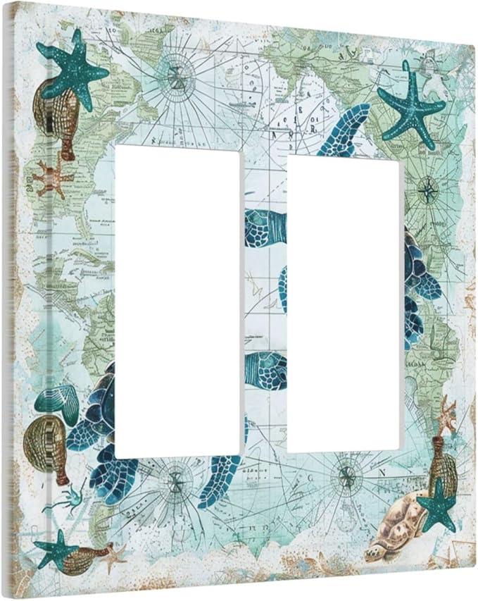 Decorative Outlet Covers Nautical Green Sea Turtles Beach Blue Ocean 2 Gang Double Gfci Rocker Electrical Wall Panels Light Switch Cover Plate For Bathroom Kids Room Decor