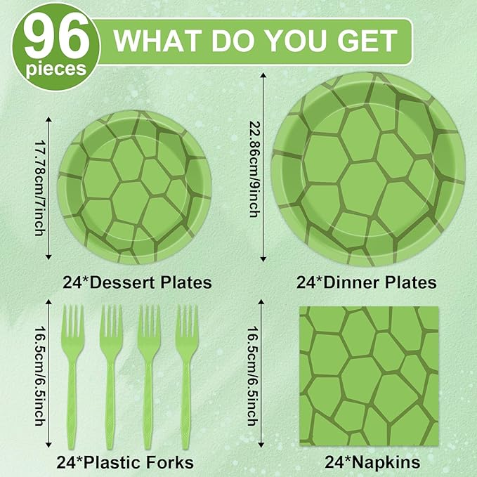 96Pcs Turtle Party Plates and Napkins Turtle Theme Birthday Party Supplies Disposable Turtle Party Paper Plates Green Sea Turtle Dessert Plates Tableware for 24 Guests Kids Teen Party Decorations