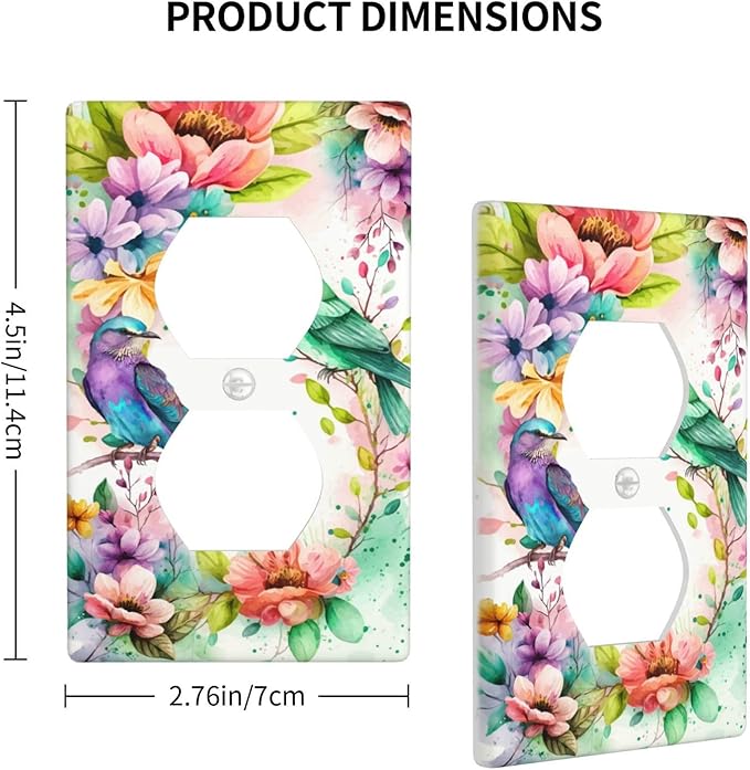 Bird Floral Flower Outlet Covers Decorative Electrical Outlets Duplex Outlet 1-Gang Wall Plate Receptacle Wall Outlet Cover