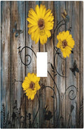 Rustic Barn Sunflower Wooden Daisy Flower Plank Decorative Light Switch Cover 1 Gang Single Toggle Device Electrical Faceplate Switchplates Decorator Outlet Wall Plate for Farmhouse Home Decor