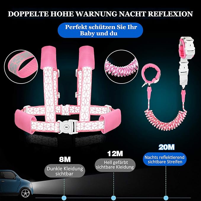 Toddler Leash -Anti Lost Wrist Link for Toddlers -Toddler Harness with Lock for Kids,Baby Leash,Leash for Toddlers,Wrist Leashes,Child Leashes for Toddlers,Upgrade with Reflective Tape Liner for Kids