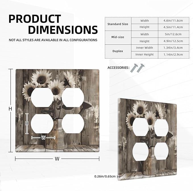 Rustic Floral Country Sunflower Daisy Old Wooden Boards Outlet Covers 2 Gang Double Duplex Decorative Light Switch Covers Electrical Wallplates Socket Faceplate for Farmhouse Home Decor