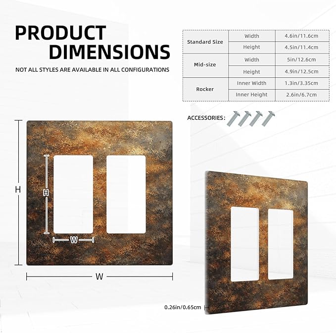 Decorative Outlet Covers Vintage Rust Pattern in Brown gold 2 Gang Light Switch Cover Plate Double Rocker Wall Plates for Electrical Outlets Switch Plate Covers for Bedroom Home Decor