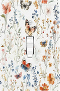Decorative Light Switch Cover Vintage Wildflowers Plants Floral 1 Gang Single Toggle Device Electrical Faceplate Switchplates Decorator Outlet Wall Plate For Bed Room Living Room Decor