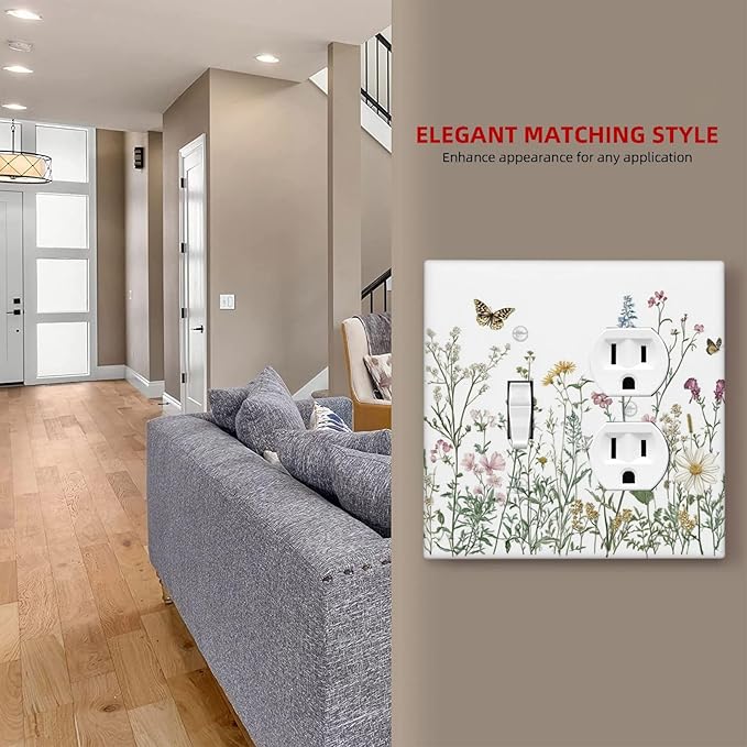 Wallplates Rustic Wildflowers Butterfly Colorful Floral 1 Toggle 1 Duplex Switch Plate Electrical Gfci Faceplate Decorative Light Switch Covers For Bed Room Living Room Decor