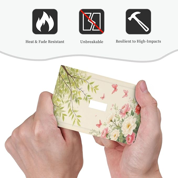 Decorative Light Switch Cover Garden Flowers Green Leaves And Butterflies 1 Gang Single Toggle Decorator Outlet Wall Plate Device Electrical Faceplate Switchplates for Bedroom Cabin Decor