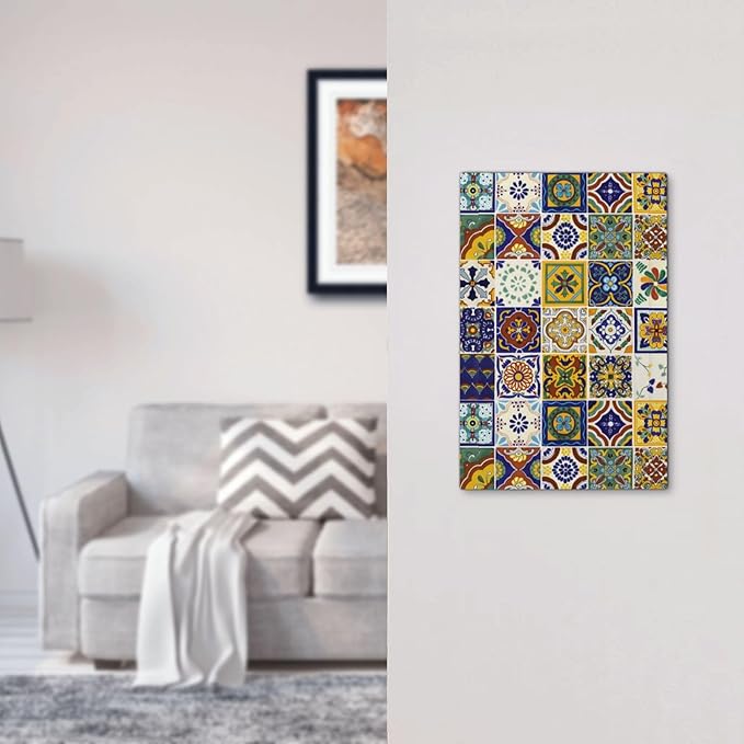 Decorative Kitchen 1-Gang No Device Blank Wallplate Yellow Mexican Moroccan Tile, Electrical Talavera Vintage Mexico Mosaic Style Unused Blank Device Receptacle Outlet Covers Light Switch Cover
