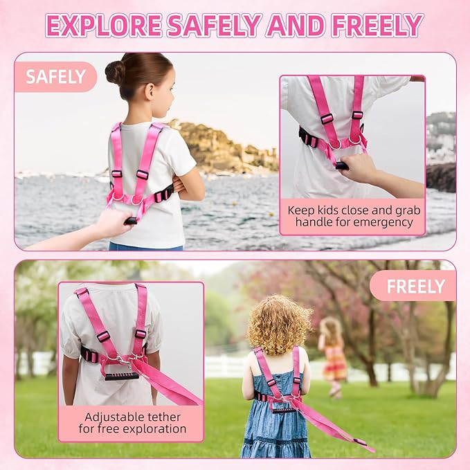 Safety Walking Harness with Light Reflector for Autism, Special Needs Child (3-6 yrs), Vest Harness with Grab Handle and Removable Autism Awareness, Prevent Active ADHD/ASD Kids Eloping in Public Pink