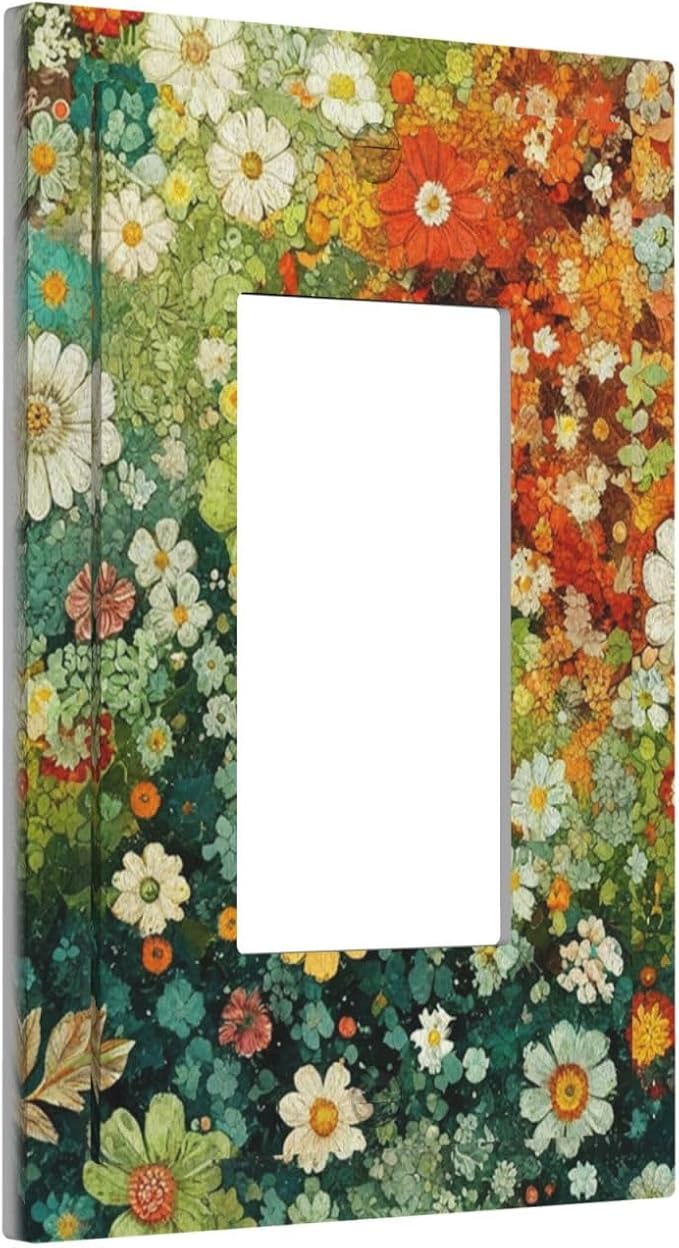 Light Switch Cover Plate Colorful Flowers Green Plants Meadow Floral 1 Gang Outlet Covers Single Rocker Decorative Switch plates Electrical Wall Plates GFCI Receptacle for Bathroom Bedroom