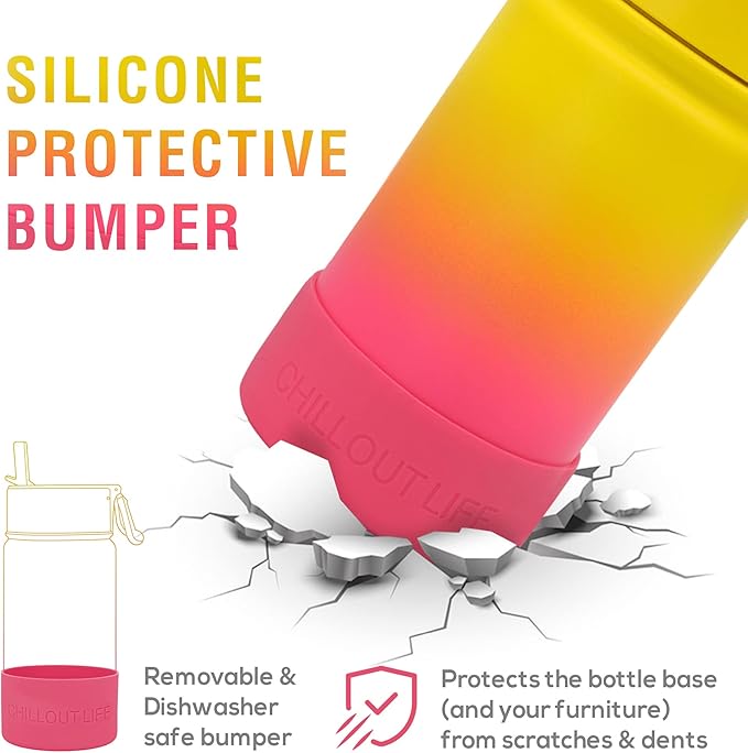 CHILLOUT LIFE 12 oz Kids Insulated Water Bottle for School with Straw Lid Leakproof and Cute Waterproof Stickers, Personalized Stainless Steel Thermos Flask Metal Water Bottle for Girls & Boys
