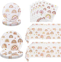 Ryzovo 62 Pcs Boho Rainbow Party Supplies Boho Rainbow Baby Shower Tableware Set Including Paper Plates Napkins Tablecloth for Girls Kids Groovy Boho Birthday Party Baby Shower Decorations | Serve 20