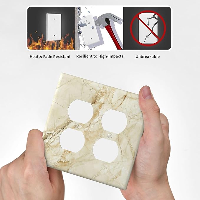 Light Switch Cover Plate Creamy Beige Marble Abstract Minimalism 2 Gang Socket Covers Double Duplex Wallplates Switch Plates and Outlet Covers for Bathroom Home Decor