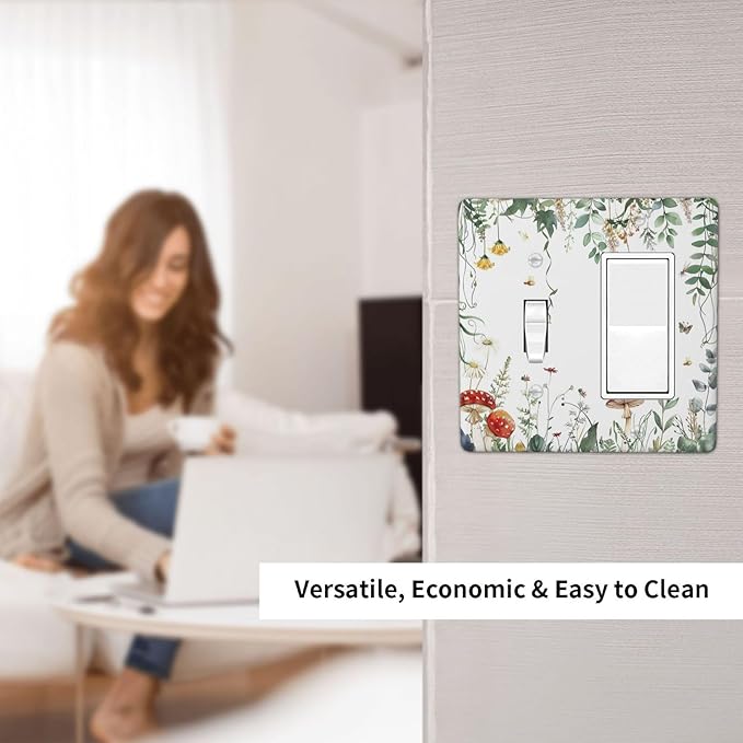 Outlet Covers Sage Plant Red Mushroom Butterfly Wild Flower 1 Toggle 1 Rocker Combination Decorative Wall Plate Electrical Switch Plates Light Switch Cover Plate For Bed Room Kids Room