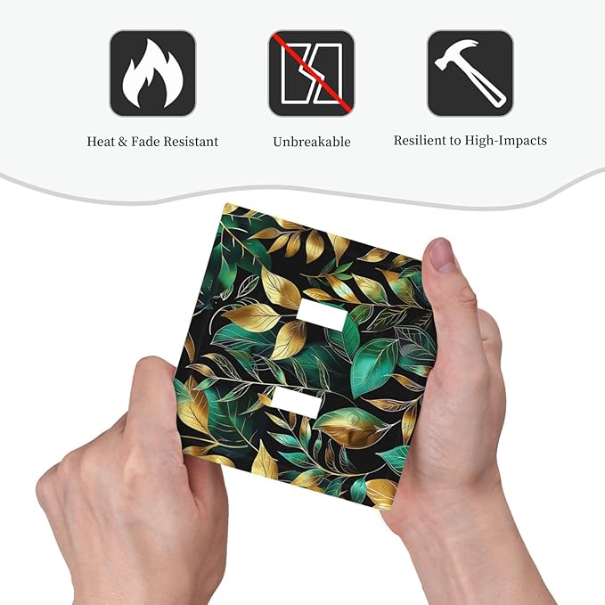 Decorative Switch Plates Vintage Dark Green Vine Leaf Golden Plants 2 Gang Double Toggle Outlet Light Switch Cover Wall Plate Electrical Faceplate for Bed Room Cabin Decor