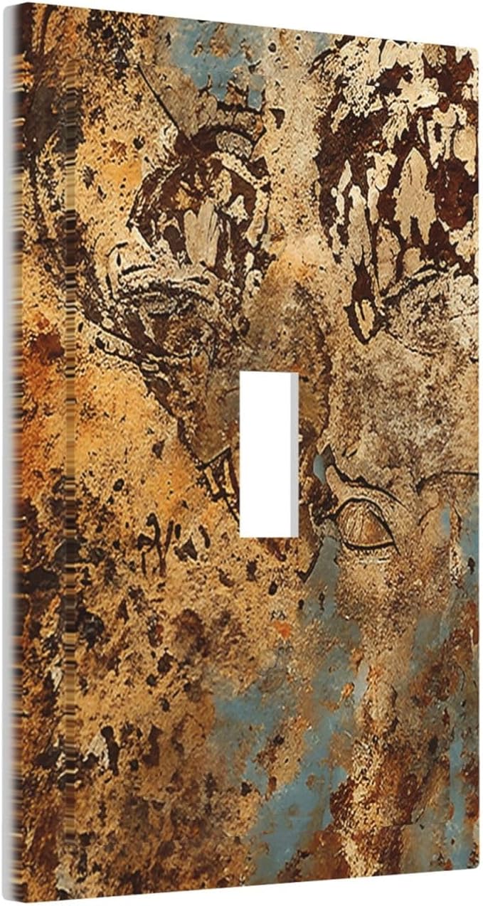Light Switch Cover Plate Shabby Old Rusty Antique Brass Copper Print 1 Gang Wall Plate Cover Single Toggle Outlet Covers Decorative Switch Plate Covers Electrical Faceplate for Kitchen Home
